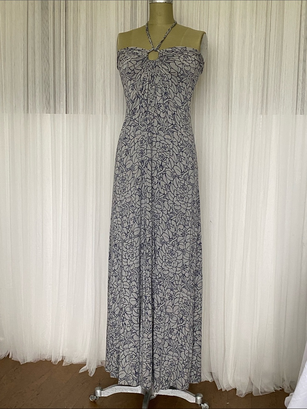 Halter Neck Floral Maxi Dress in Navy and Grey by Tart Size M